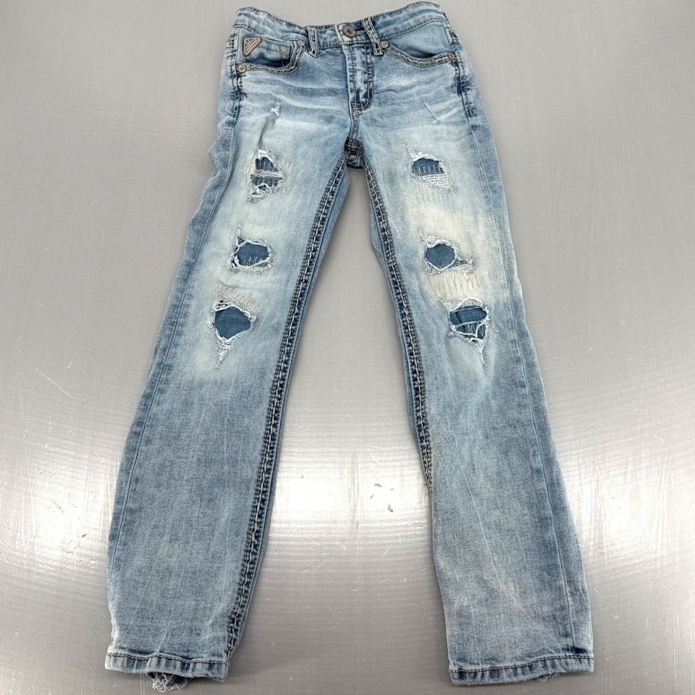 Salvage Supply Co Chaos Boot Jeans Boys 10R Light Wash Distressed Buckle Youth